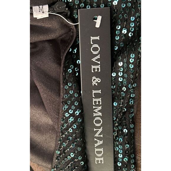 NWT Love & Lemonade One Shoulder Thigh Slit Side Cutout Green Sequin Dress M - Picture 7 of 8
